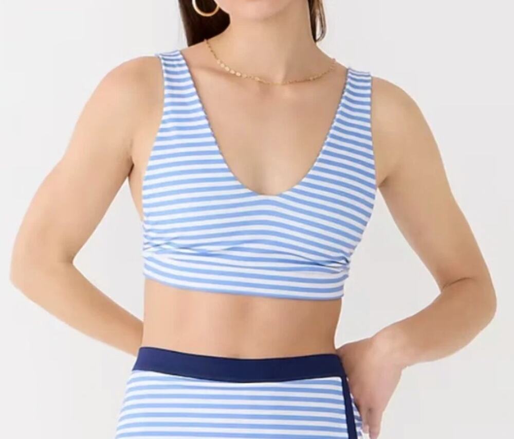 J. Crew CloudStretch V-neck Sports Bra in Reversible Stripe Blue BP014 Size M